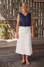 Adrift Denim A-Line Skirt in White