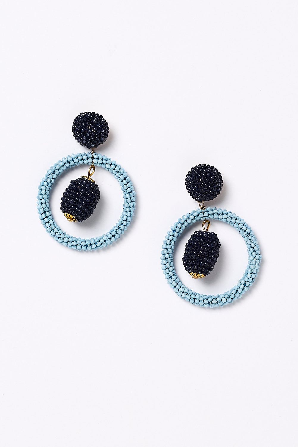 Double Drop Beaded Earrings in Navy and Light Blue