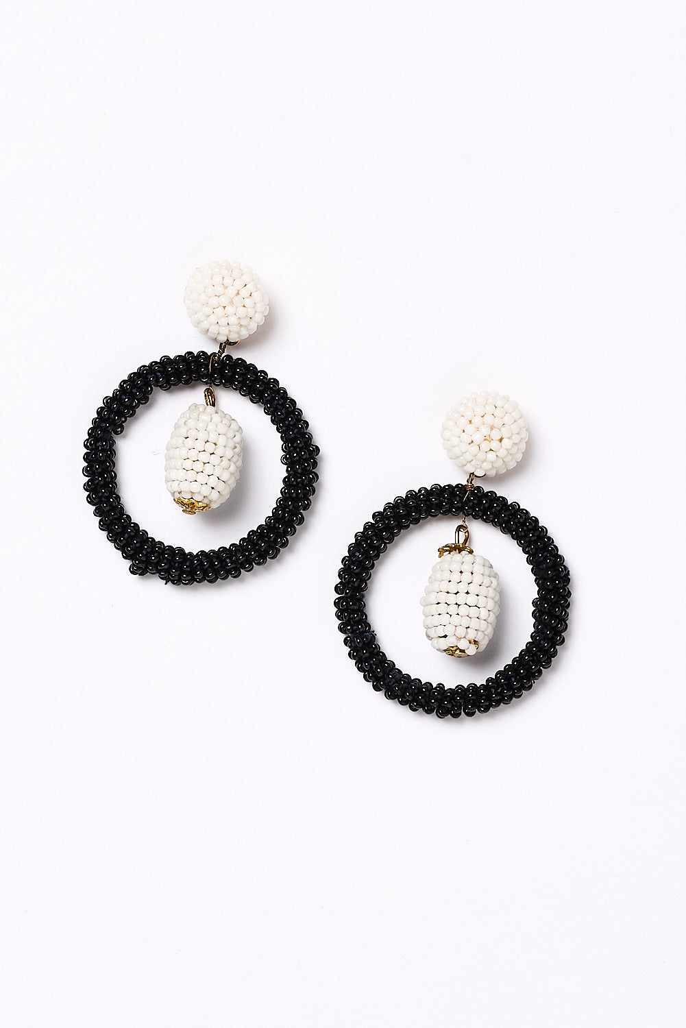 Double Drop Beaded Earrings in Black and White