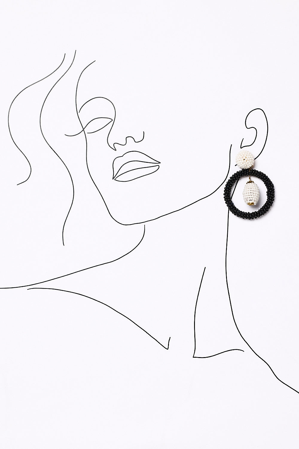 Double Drop Beaded Earrings in Black and White