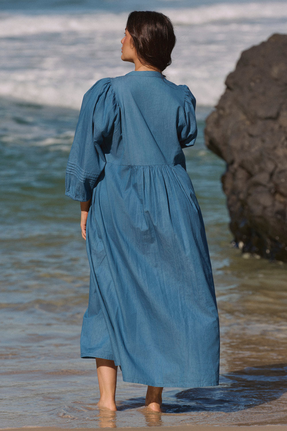 Elodie Chambray Smock Dress in Eterna