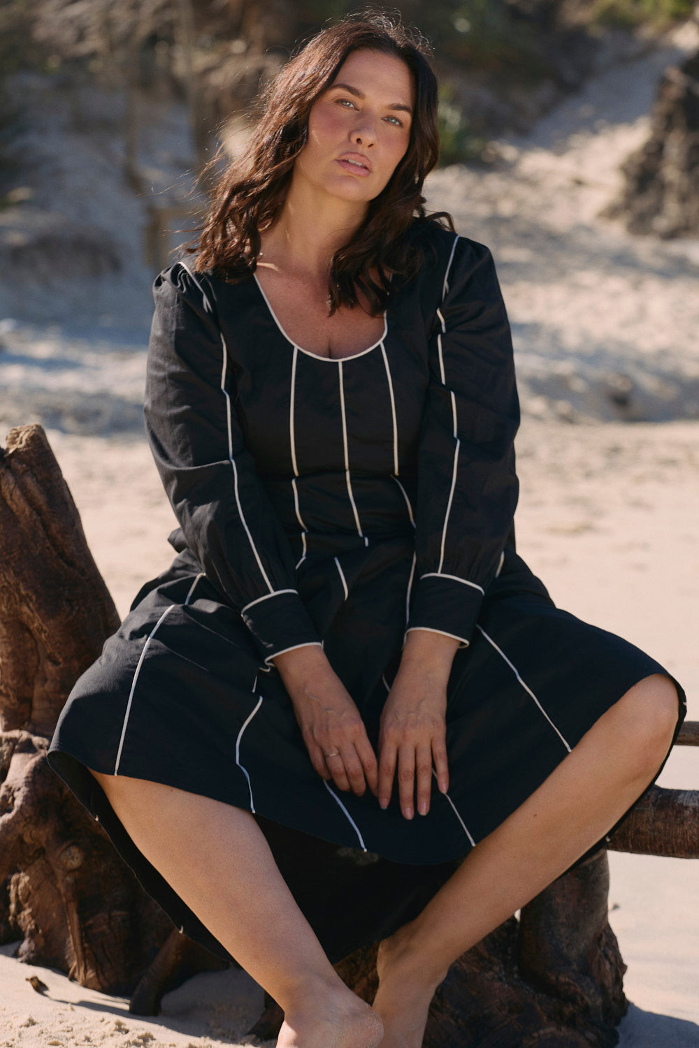Eva Panelled Dress in Black Outline
