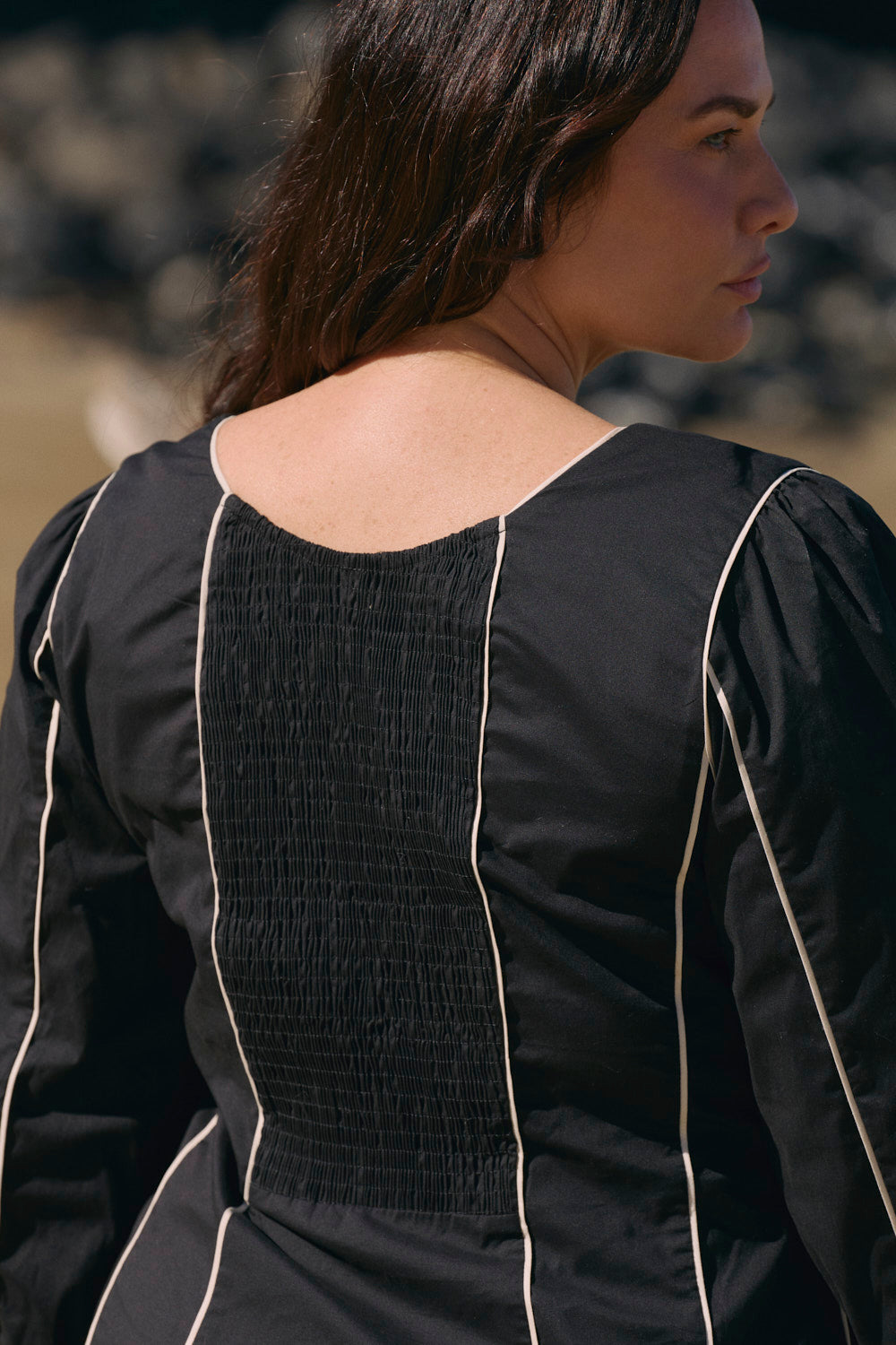 Eva Panelled Dress in Black Outline
