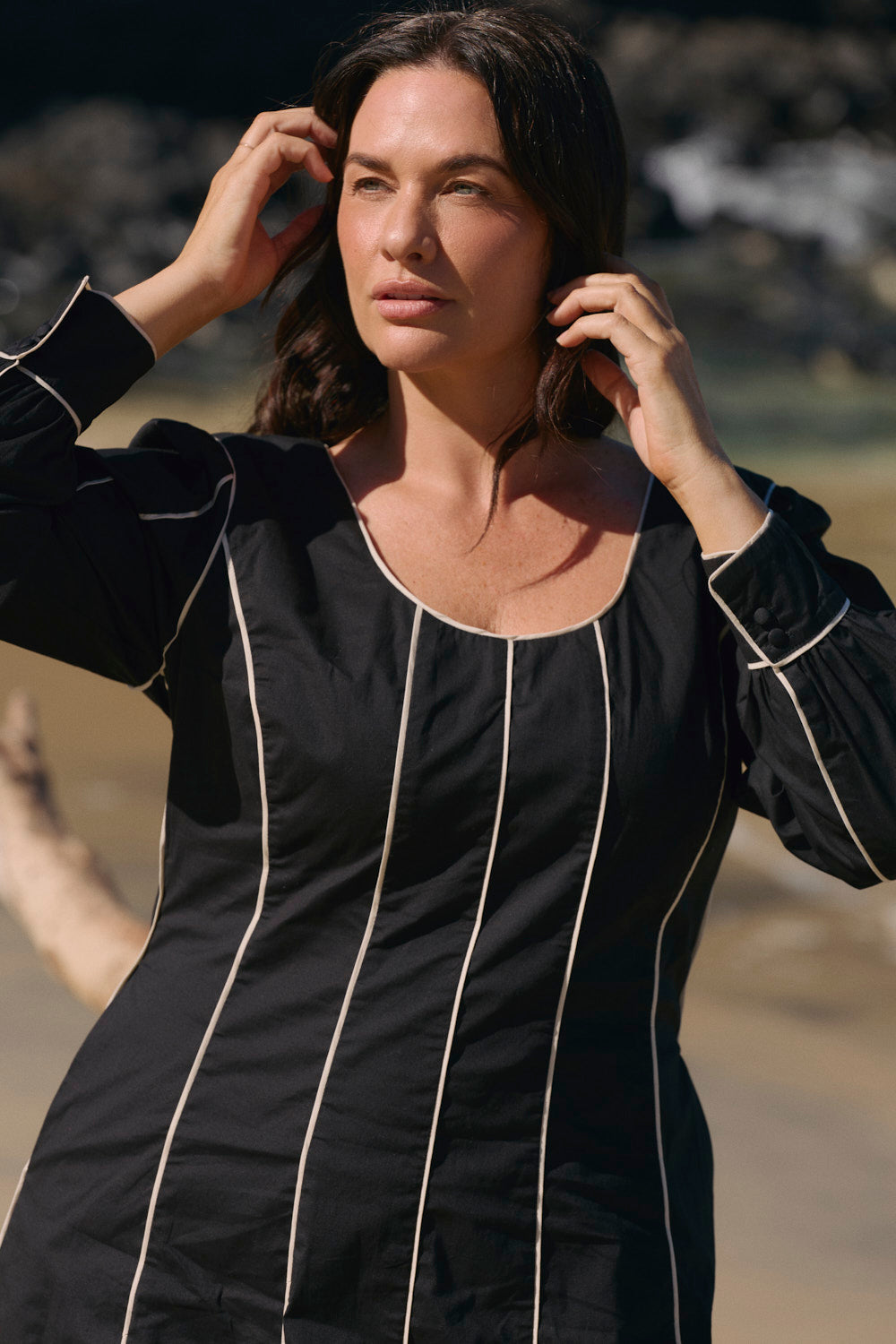 Eva Panelled Dress in Black Outline