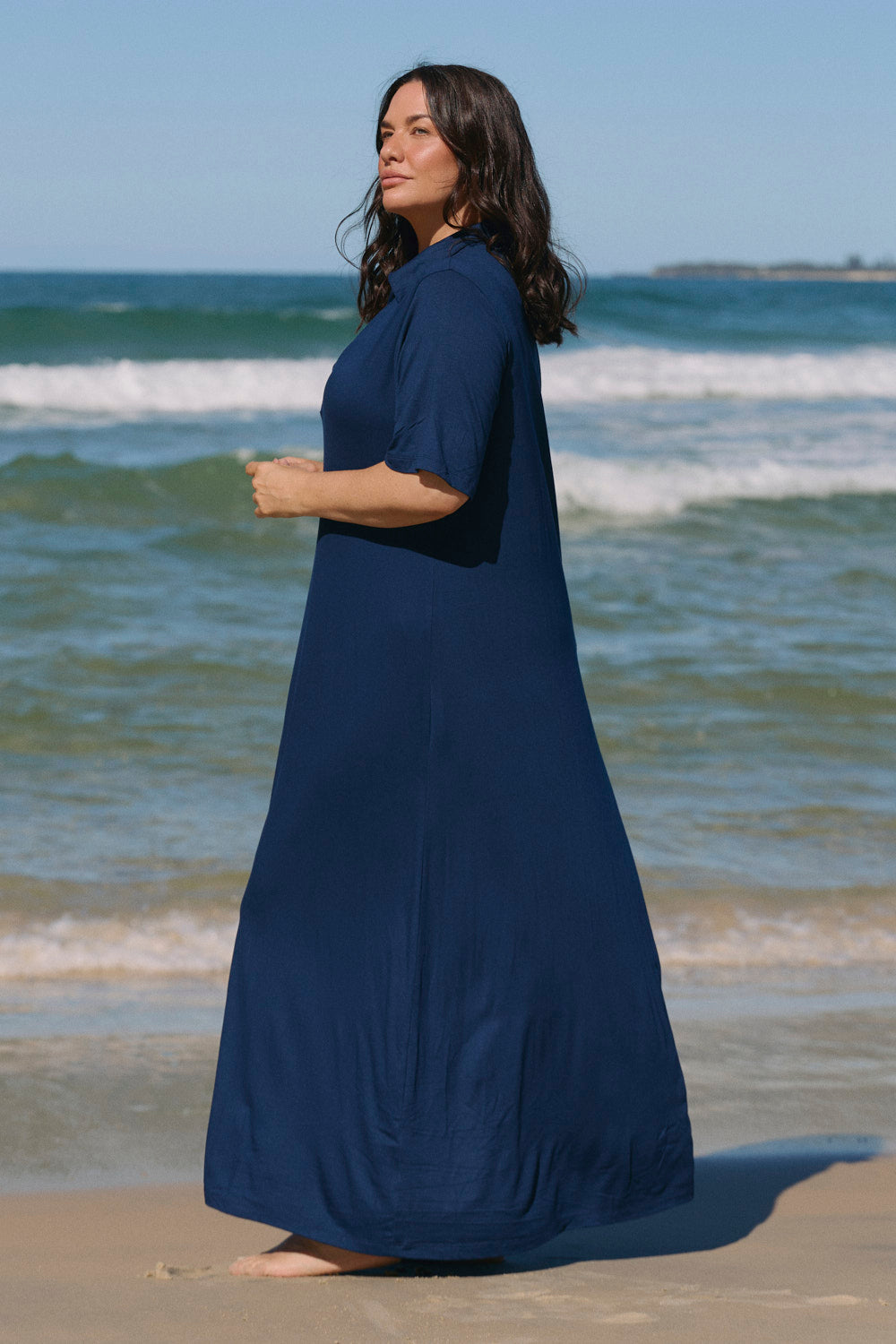 Collared Swing Tee Dress in Navy