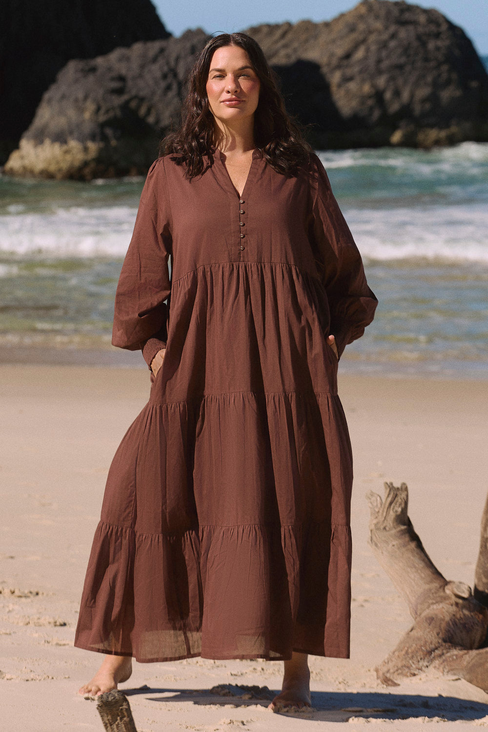 Sienna Billow Dress in Chocolate