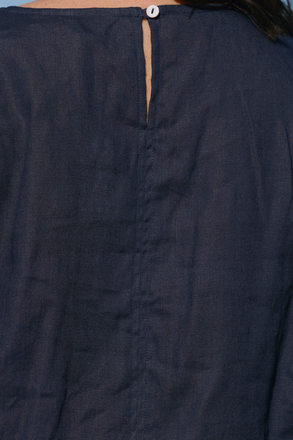 Hazel Short Linen Shift Dress in Navy