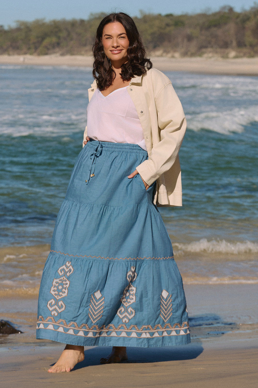 Elora Chambray Tiered Skirt in Eterna