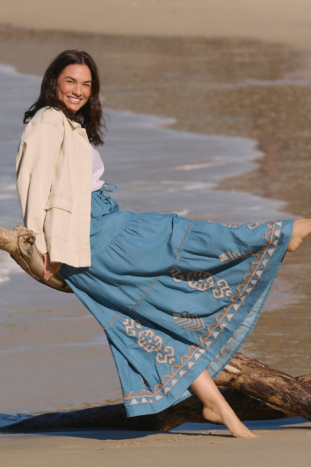 Elora Chambray Tiered Skirt in Eterna