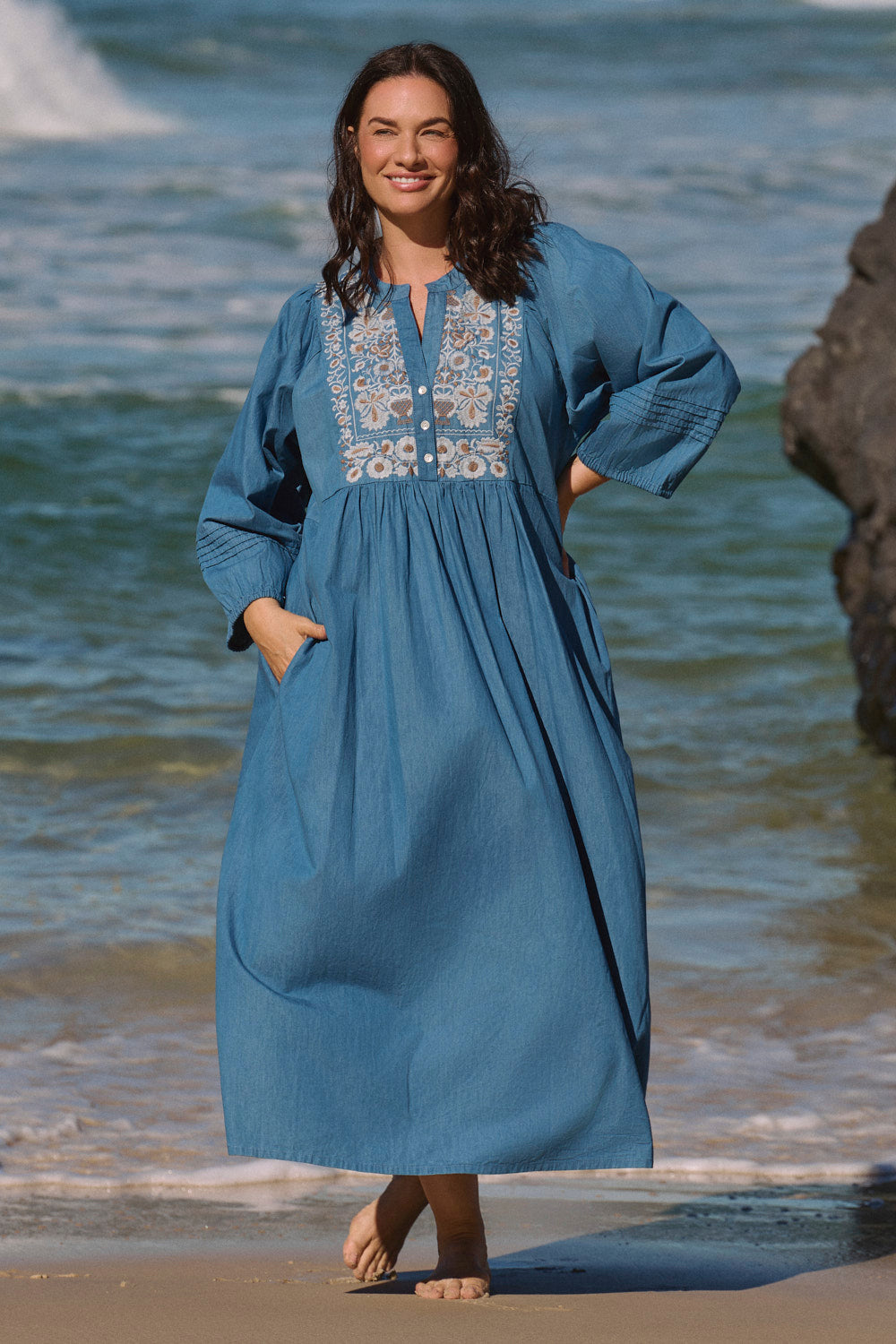 Elodie Chambray Smock Dress in Eterna