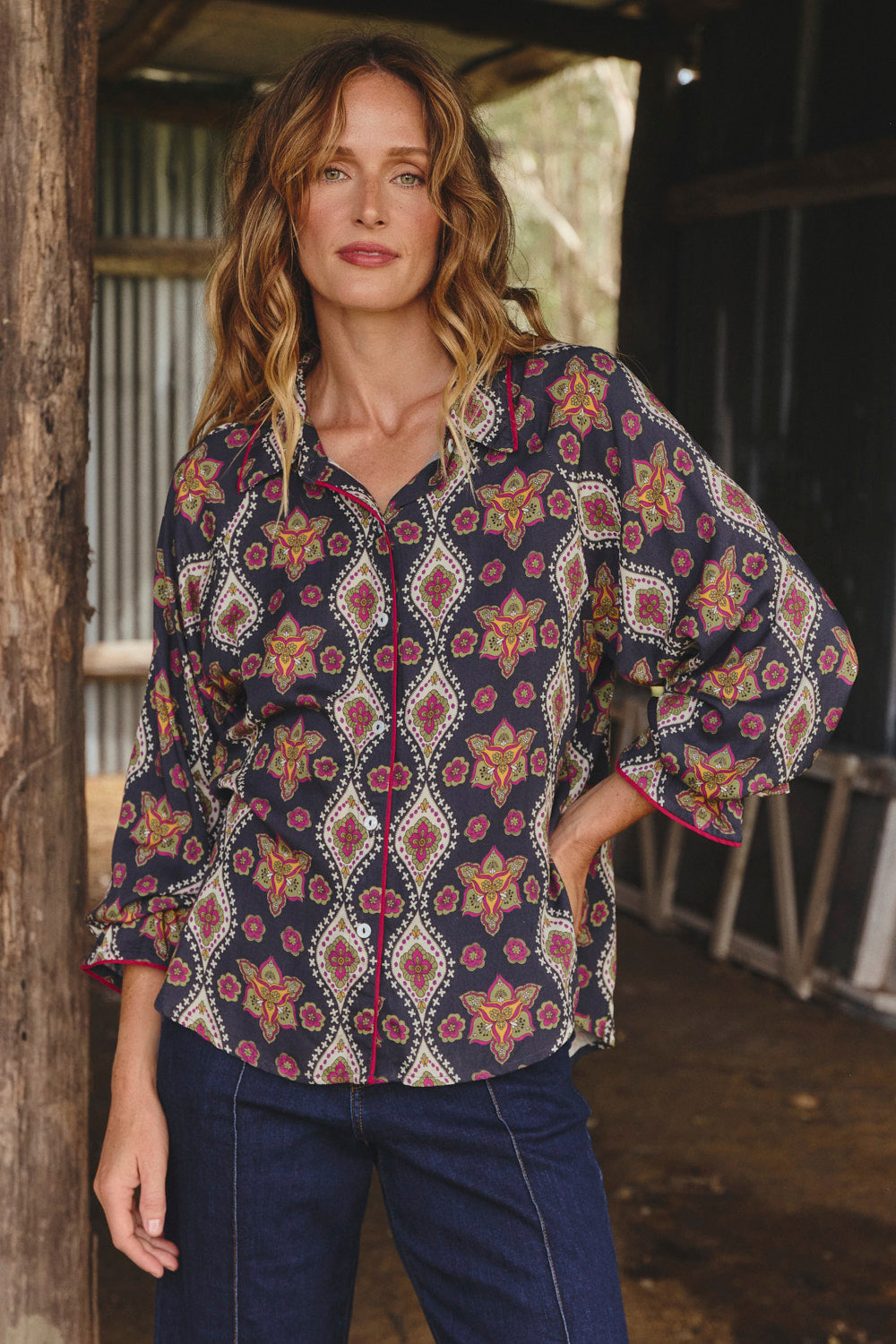 Ebony Frill Cuff Top in Veloura