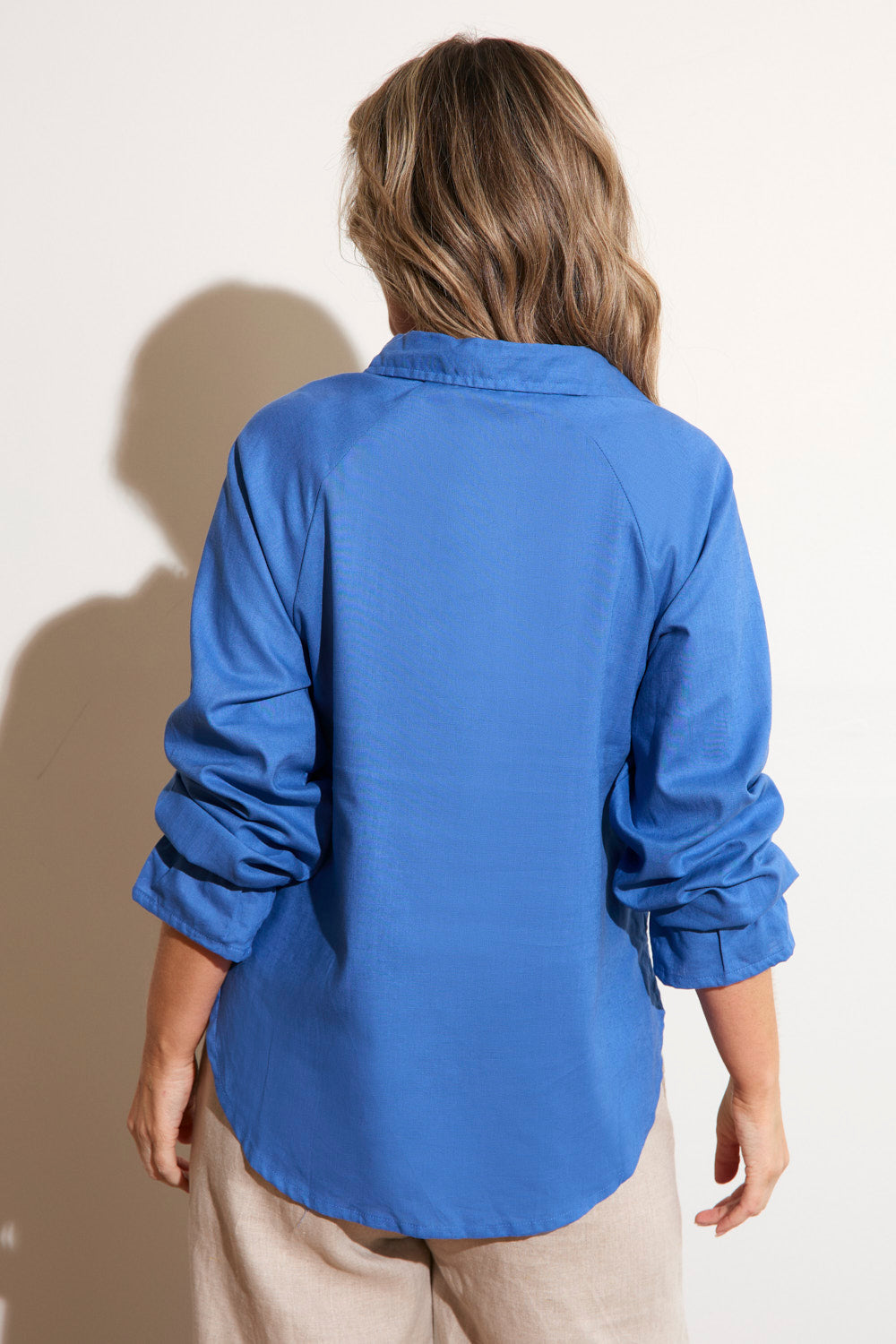 Ebony Frill Cuff Top in Yale Blue