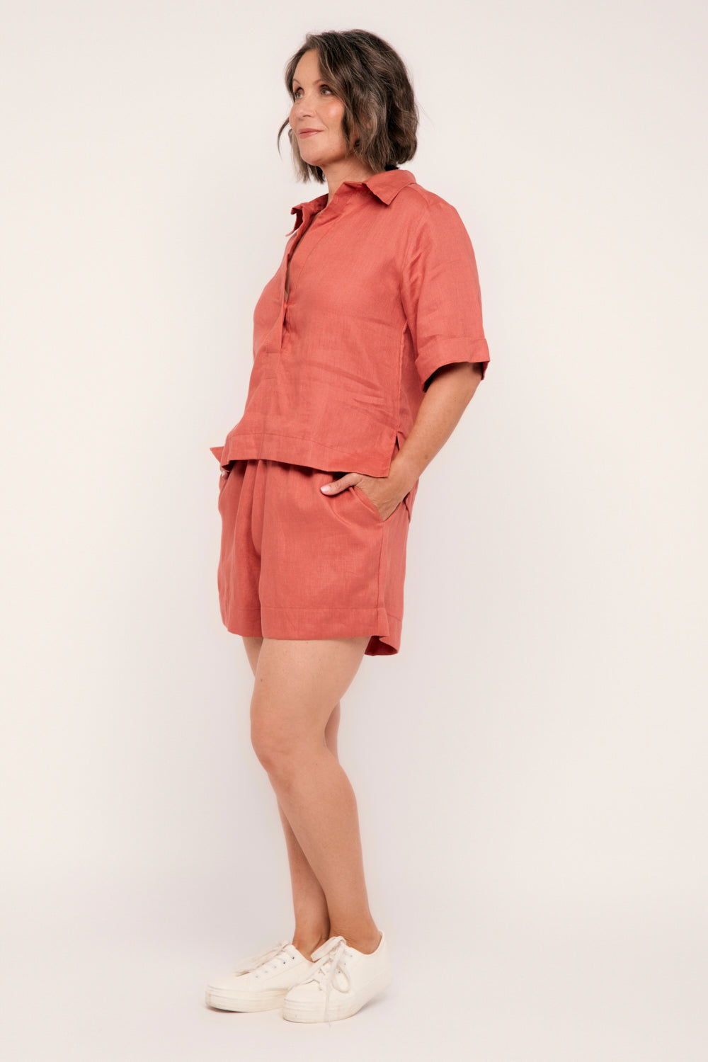 Lizey A-Line Linen Short in Desert Rose