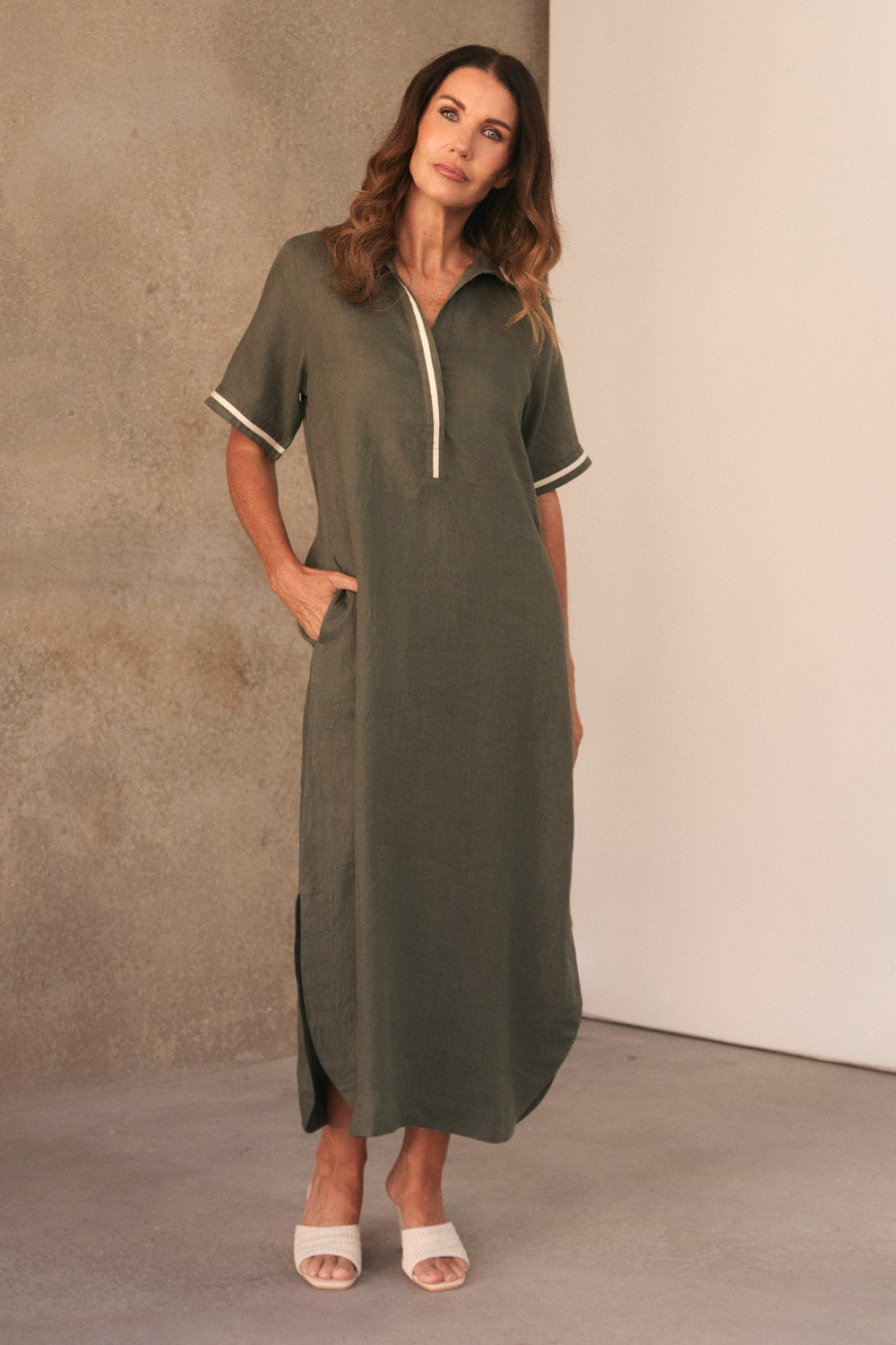 Ella Linen Dress in Dusty Sage