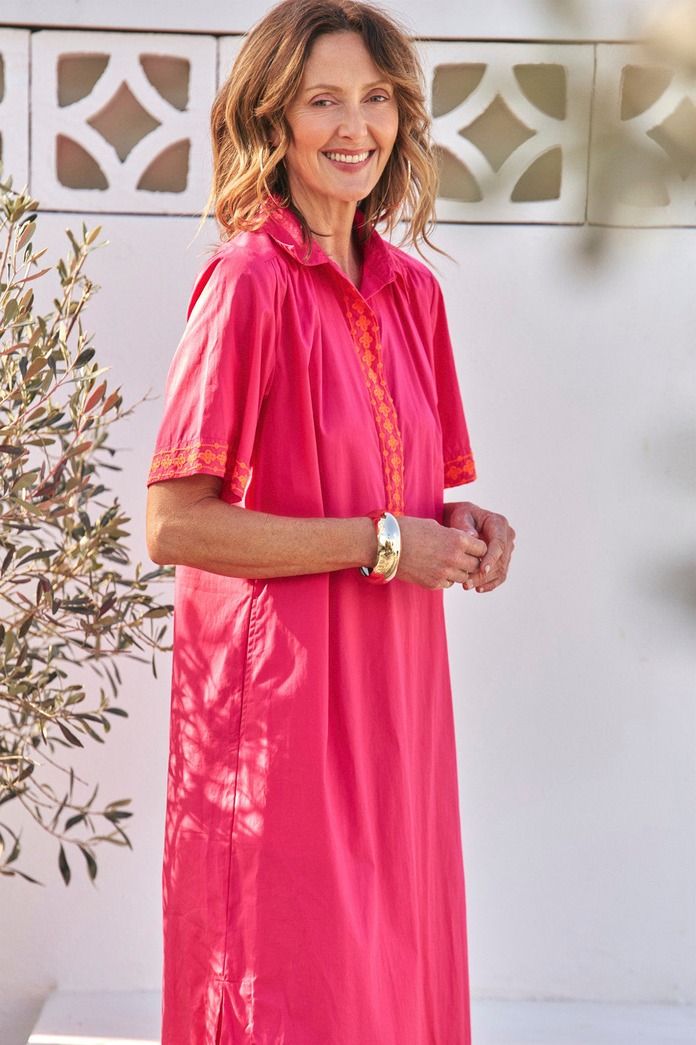 Ella Poplin Dress in Fuchsia