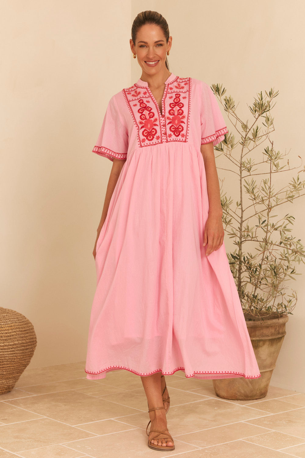 Elodie Flutter Sleeve Smock Dress in Rosita