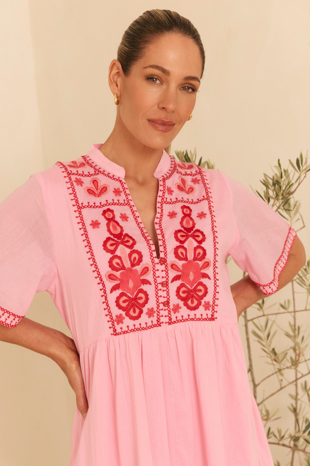 Elodie Flutter Sleeve Smock Dress in Rosita