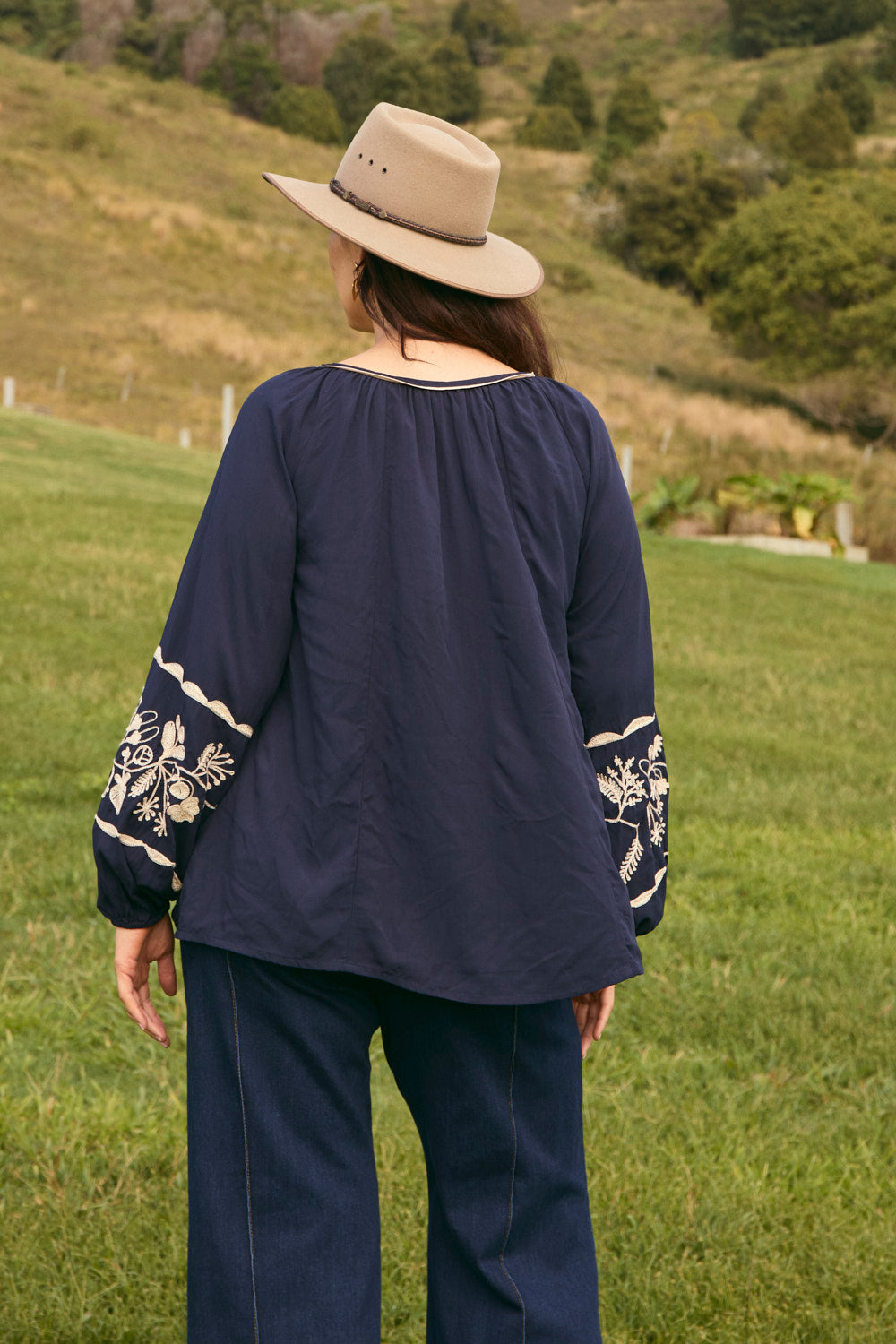 Emila Embroidered Blouse in Midnight Pearl