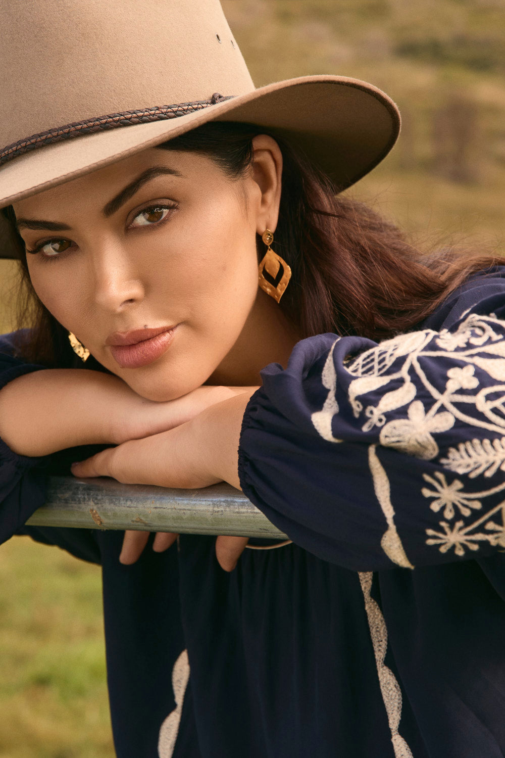 Emila Embroidered Blouse in Midnight Pearl