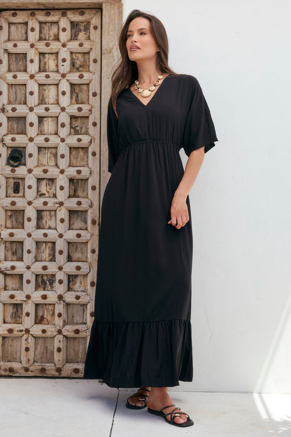 Emily V-Neck Dress in Black