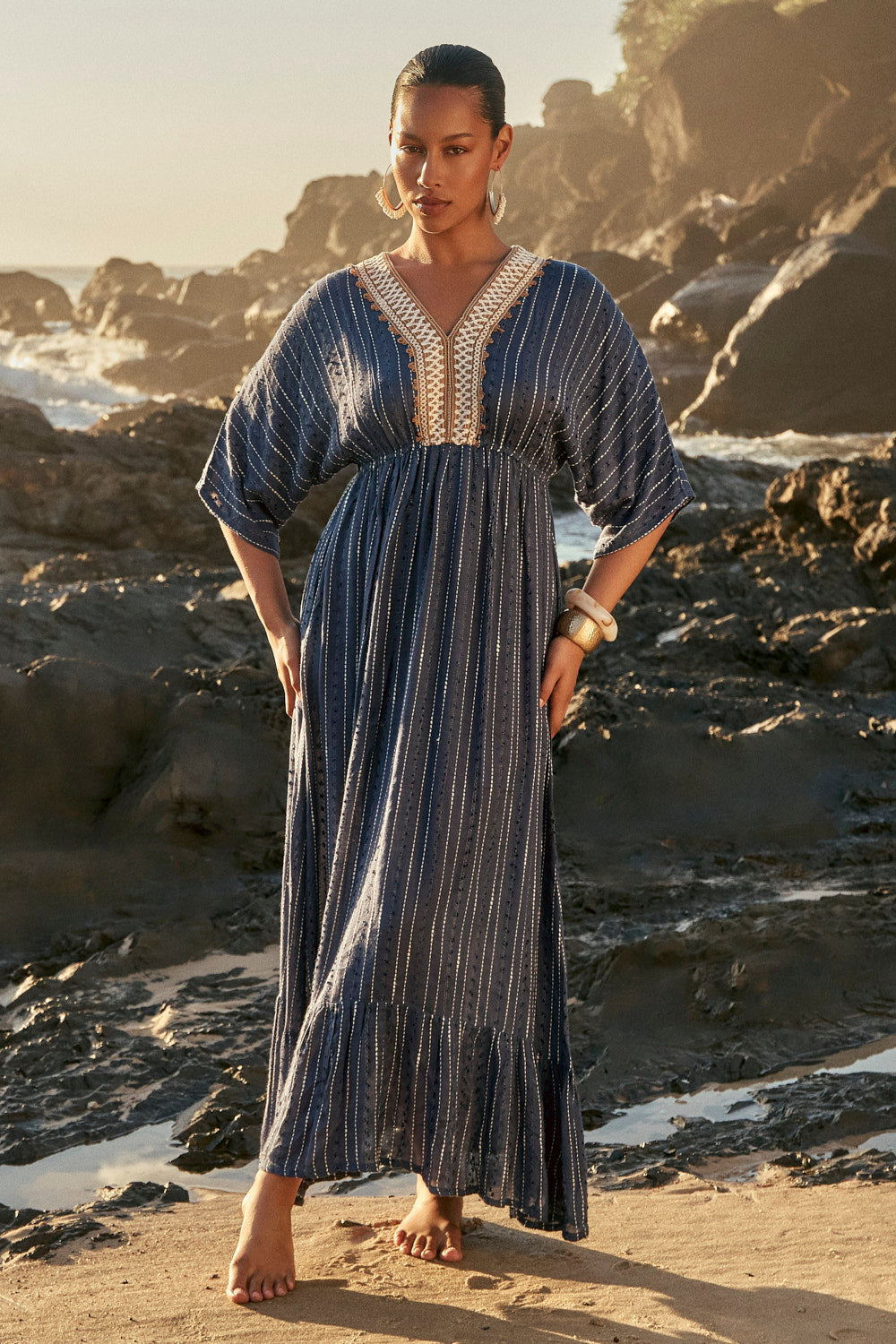 Emily V-Neck Dress in Cerulea