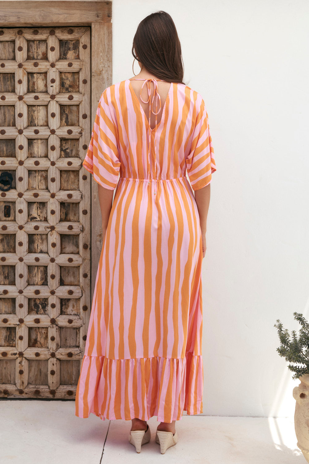 Emily V-Neck Dress in Coral Spring