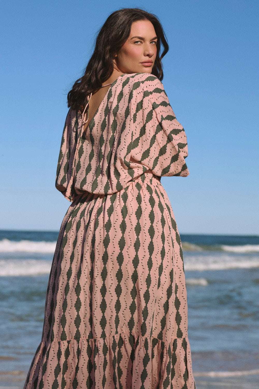 Emily Linen V-Neck Dress in Breakline