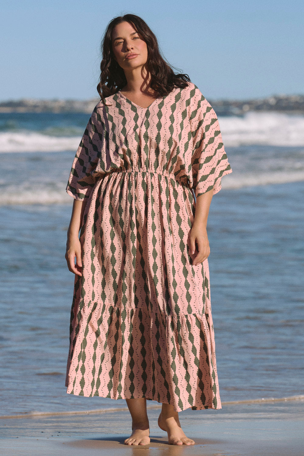 Emily Linen V-Neck Dress in Breakline