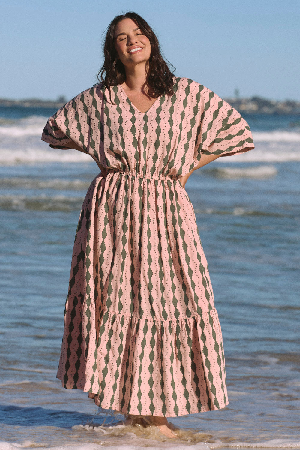 Emily Linen V-Neck Dress in Breakline