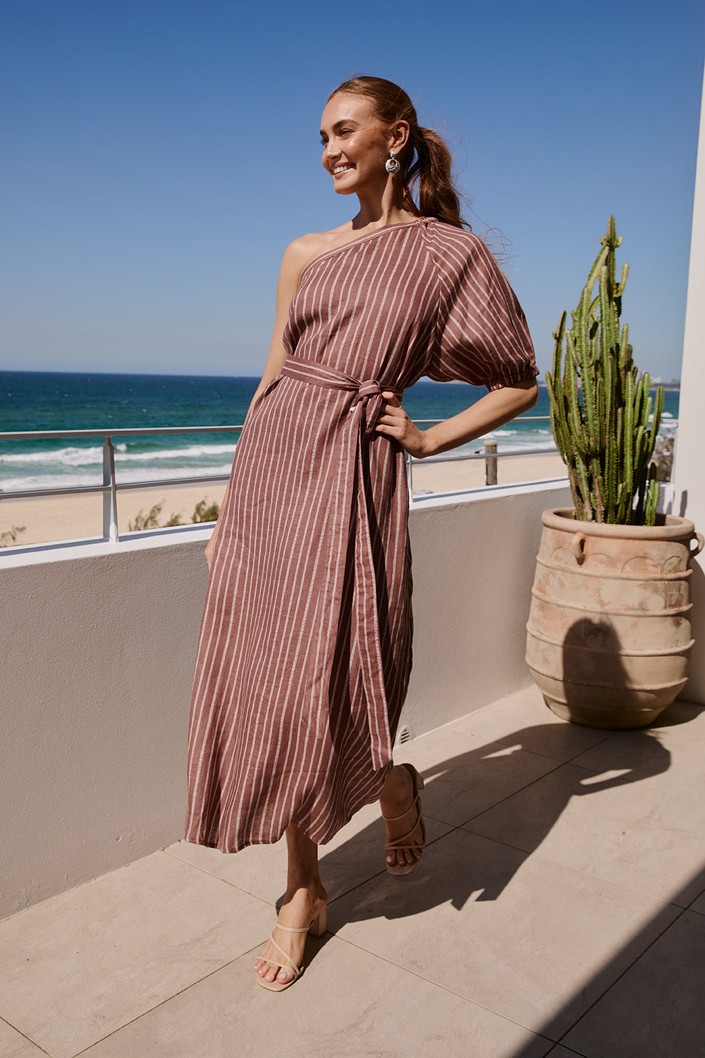 Emma One Shoulder Dress in Nutmeg