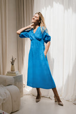 Farrah Linen Midi Dress in Cobalt