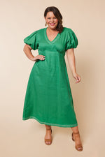 Farrah Linen Short Sleeve Dress in Green