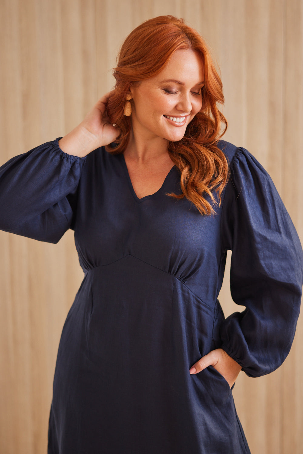 Farrah Long Sleeve Dress in Navy (7152464363594)