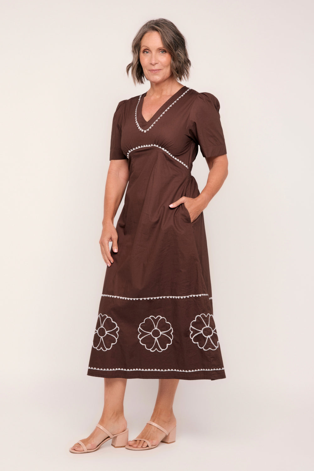 Farrah Poplin Dress in Chocolate