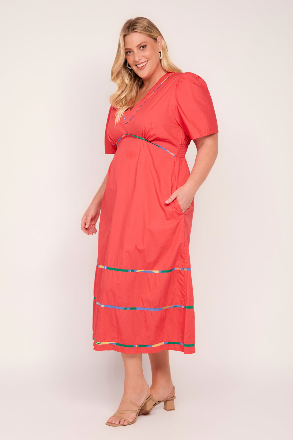 Farrah Poplin Dress in Coral