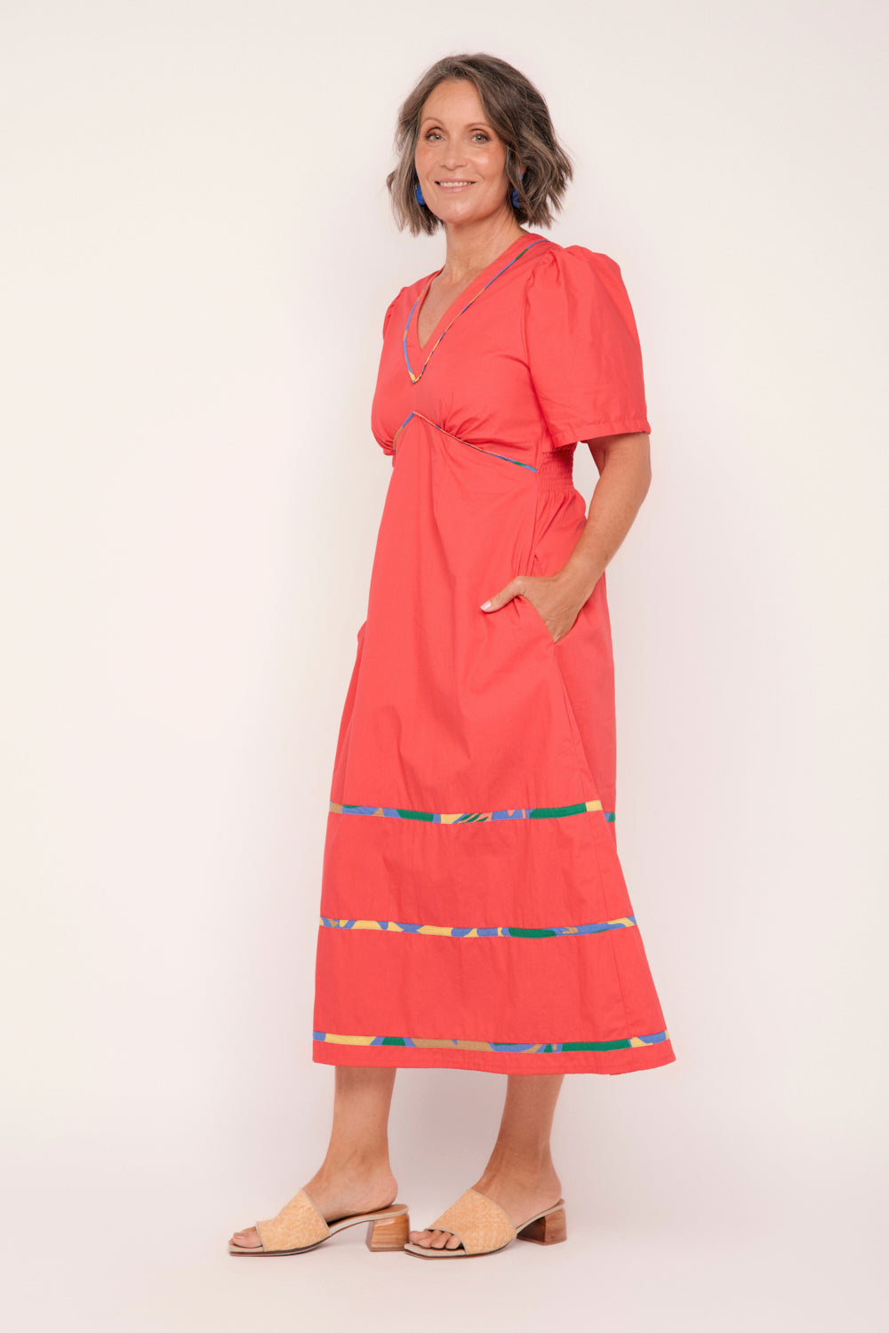 Farrah Poplin Dress in Coral