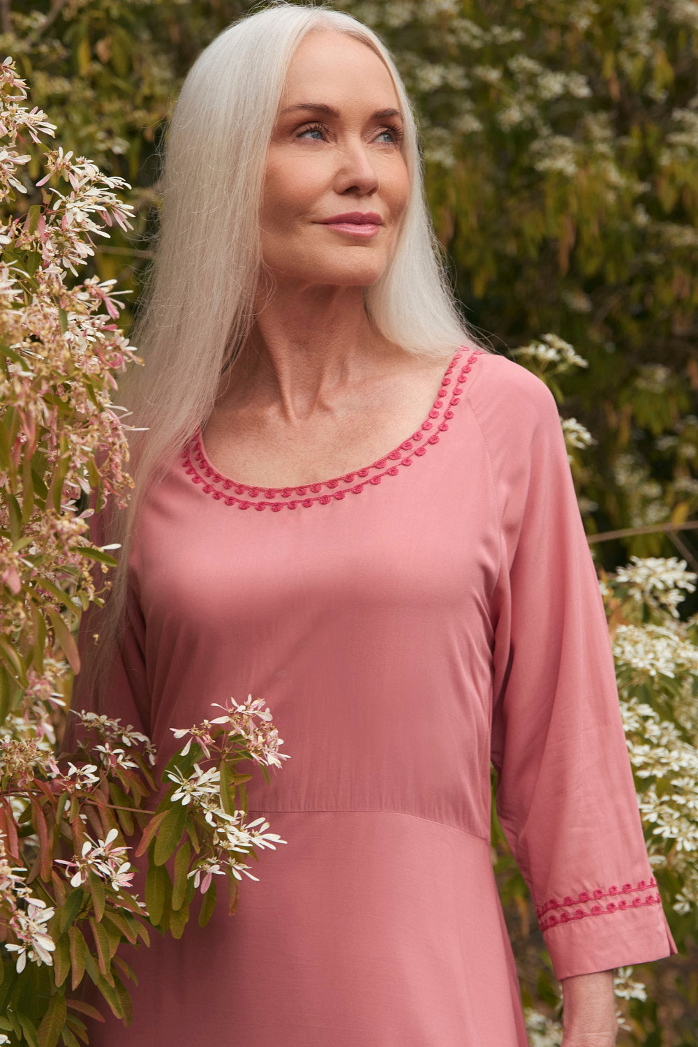 Felisha Embroidered Bias Cut Dress in Earth