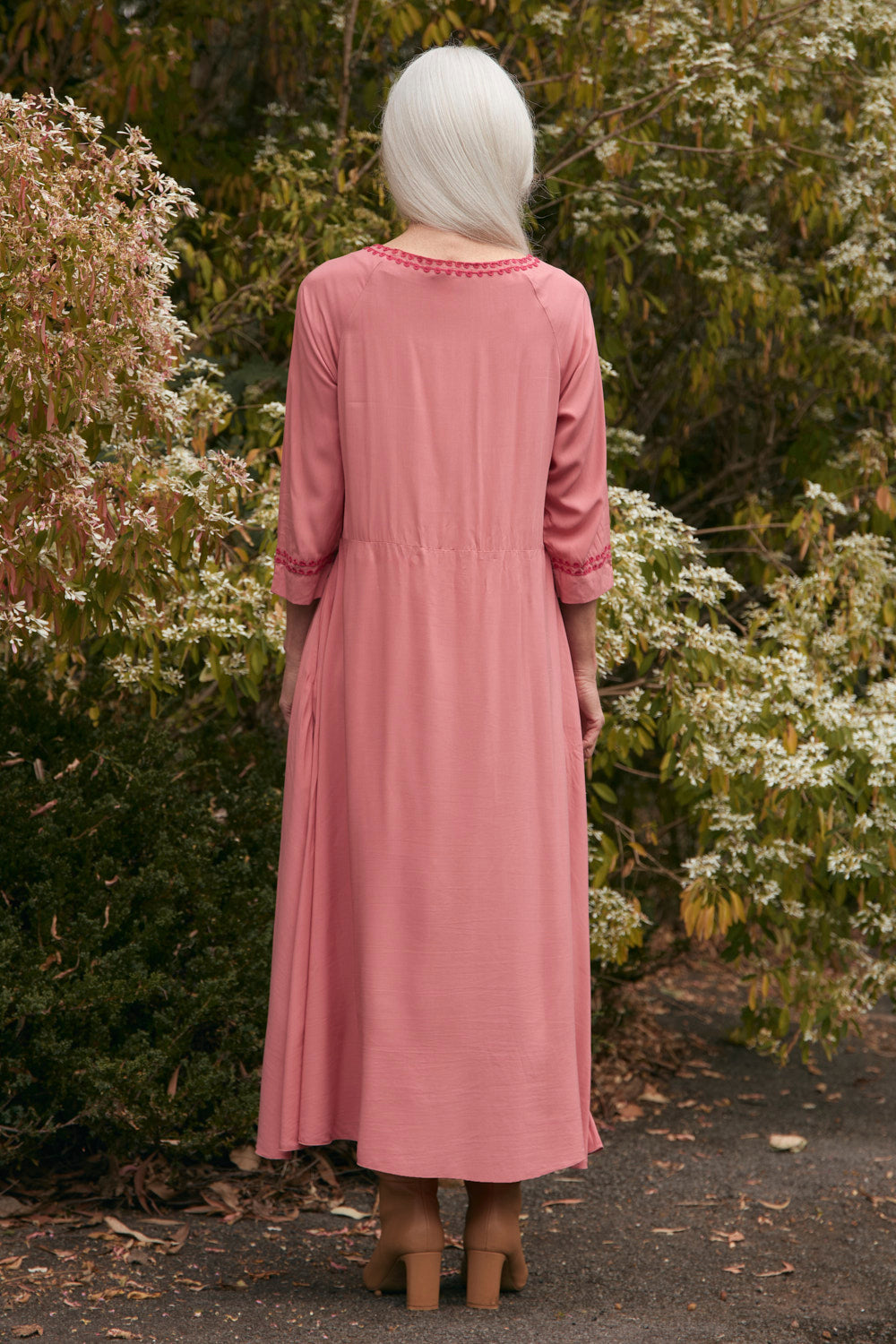 Felisha Embroidered Bias Cut Dress in Earth