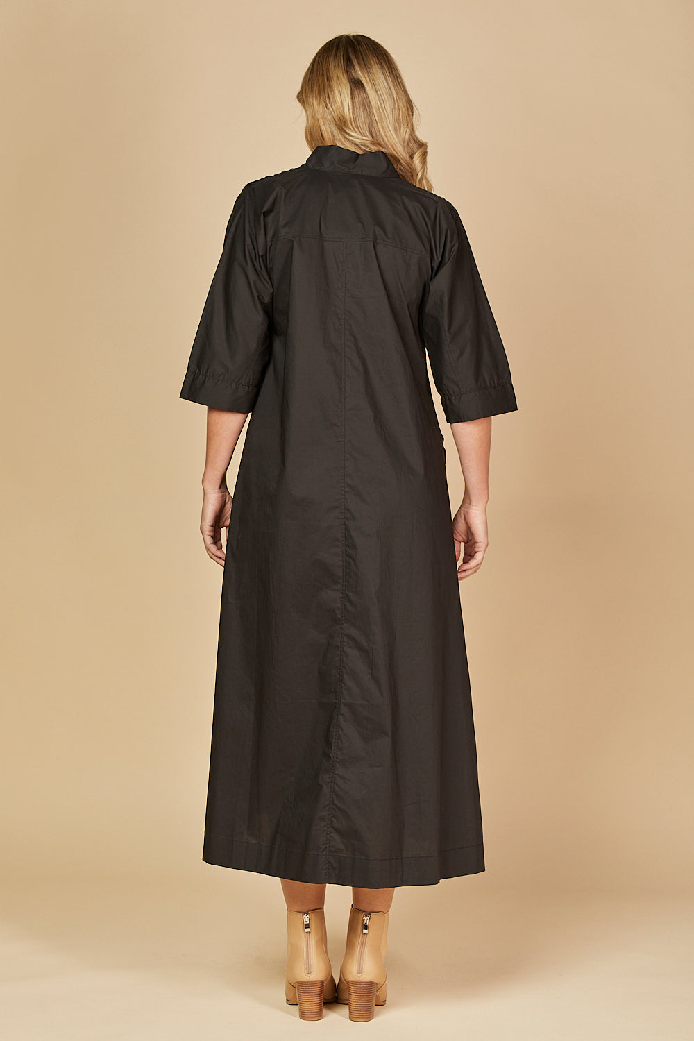 Finley Poplin Kaftan Dress in Black