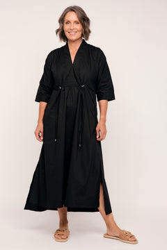 Finley Poplin Kaftan Dress in Black