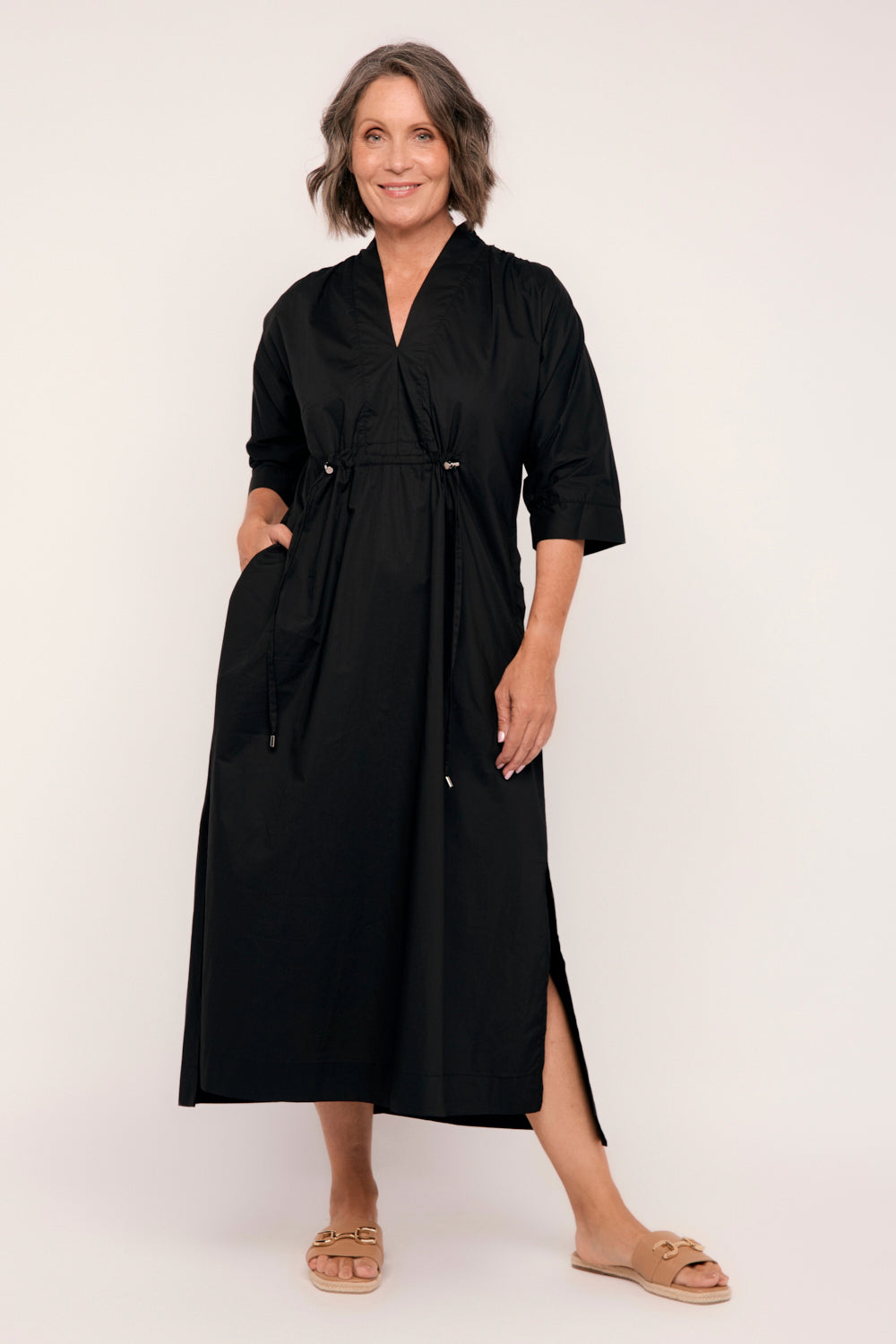 Finley Poplin Kaftan Dress in Black