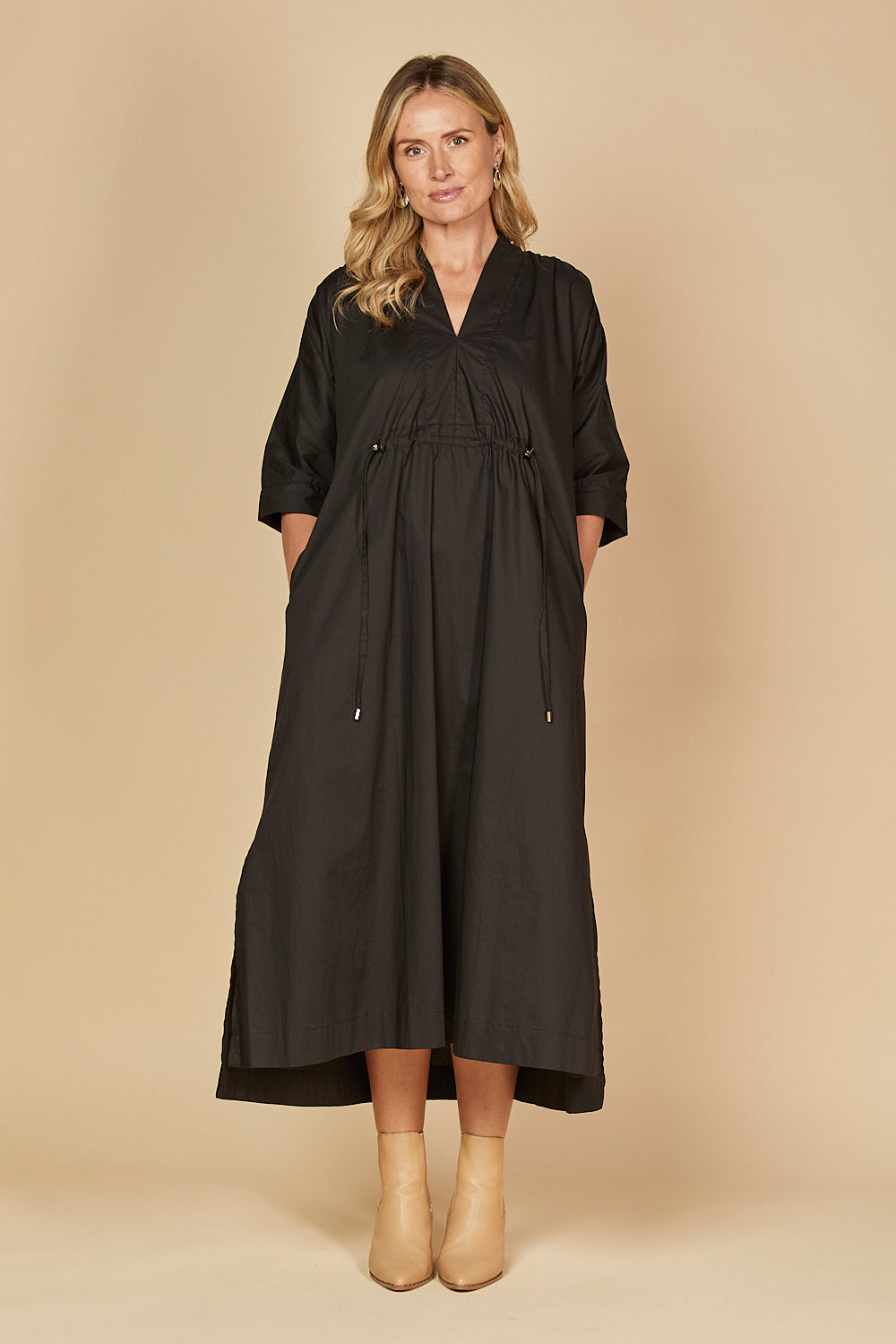 Finley Poplin Kaftan Dress in Black