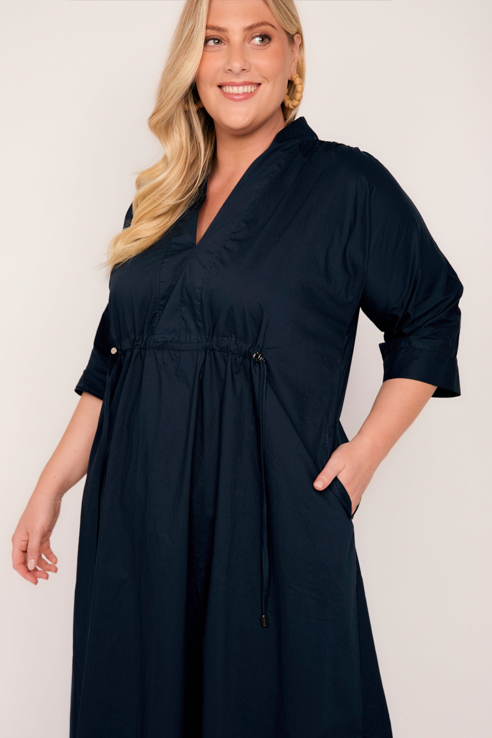 Finley Poplin Kaftan Dress in Navy