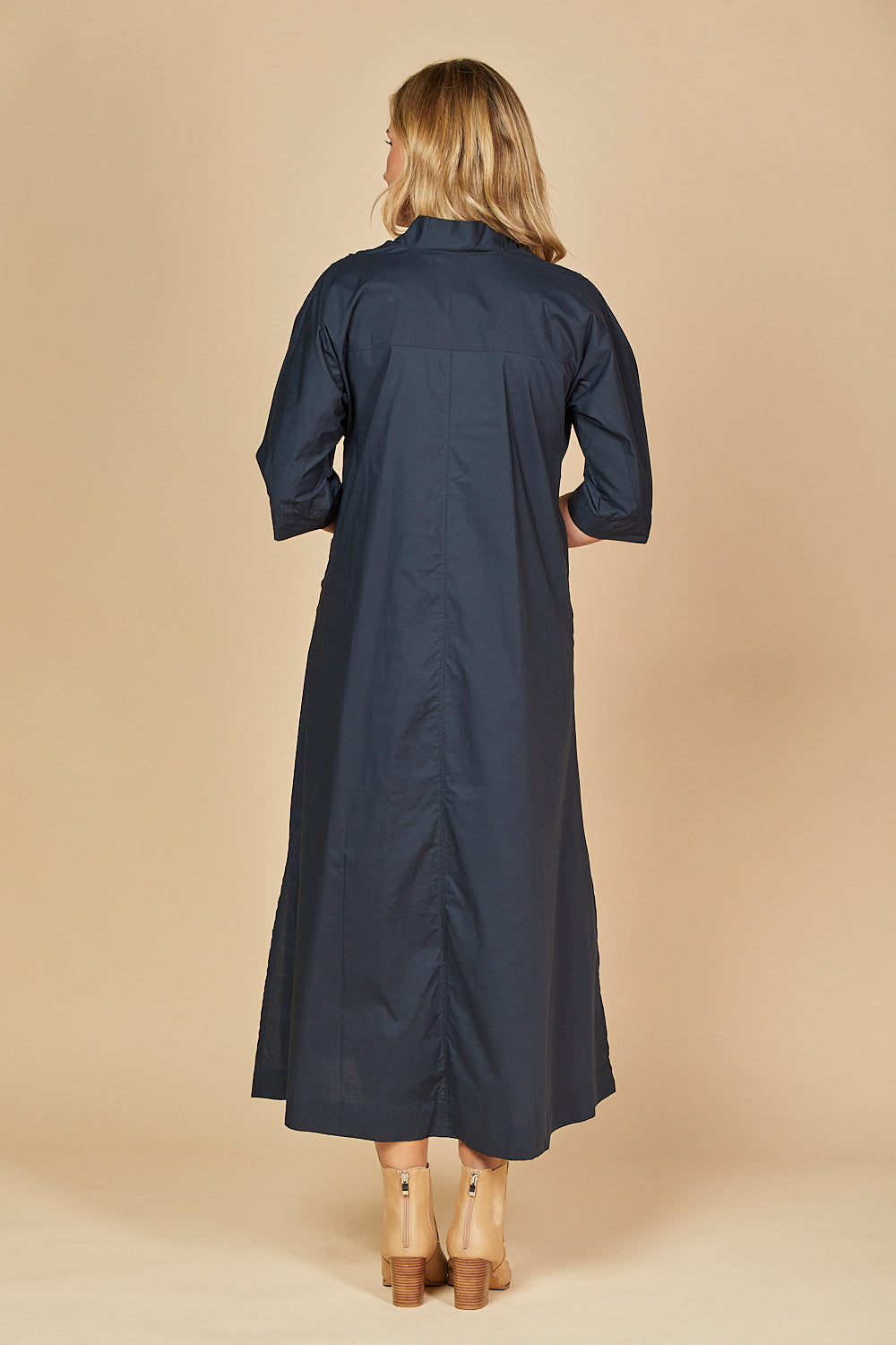 Finley Poplin Kaftan Dress in Navy