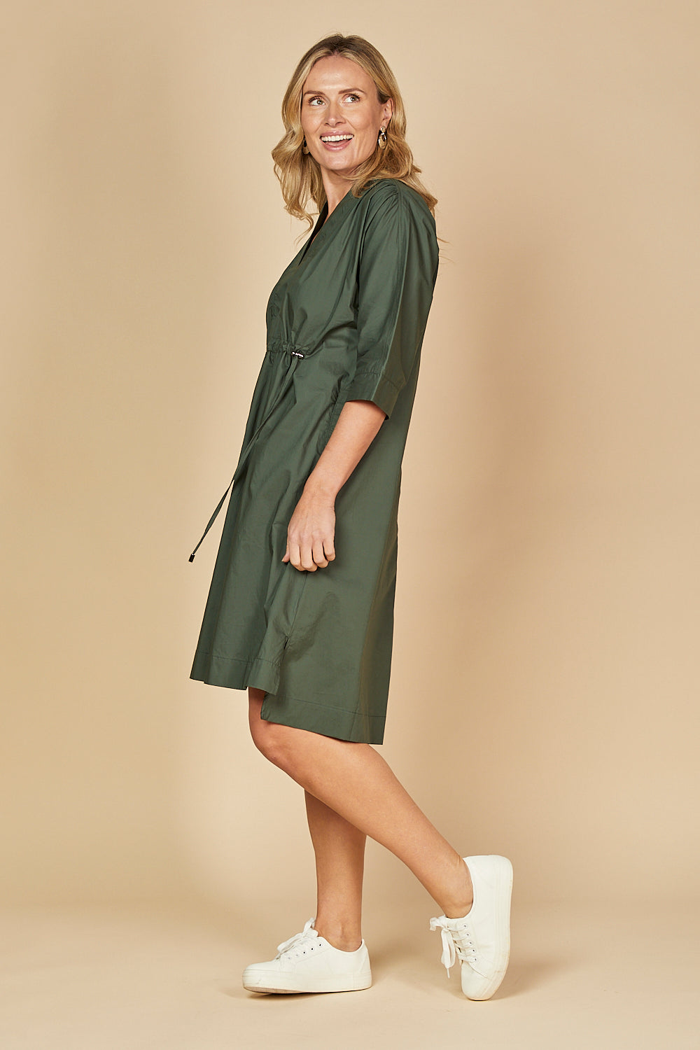 Finley Poplin Short Kaftan Dress in Bottle Green