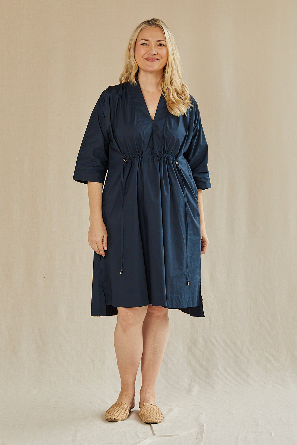 Finley Poplin Short Kaftan Dress in Navy