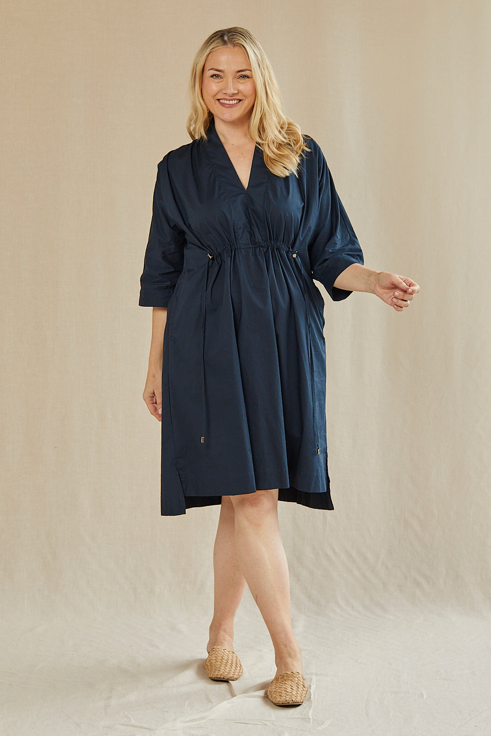 Finley Poplin Short Kaftan Dress in Navy