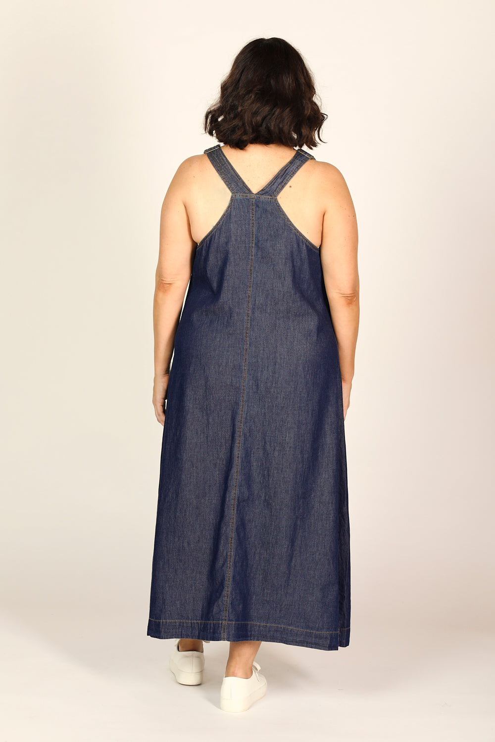 Francesca Chambray Pinafore Dress in Dark Wash