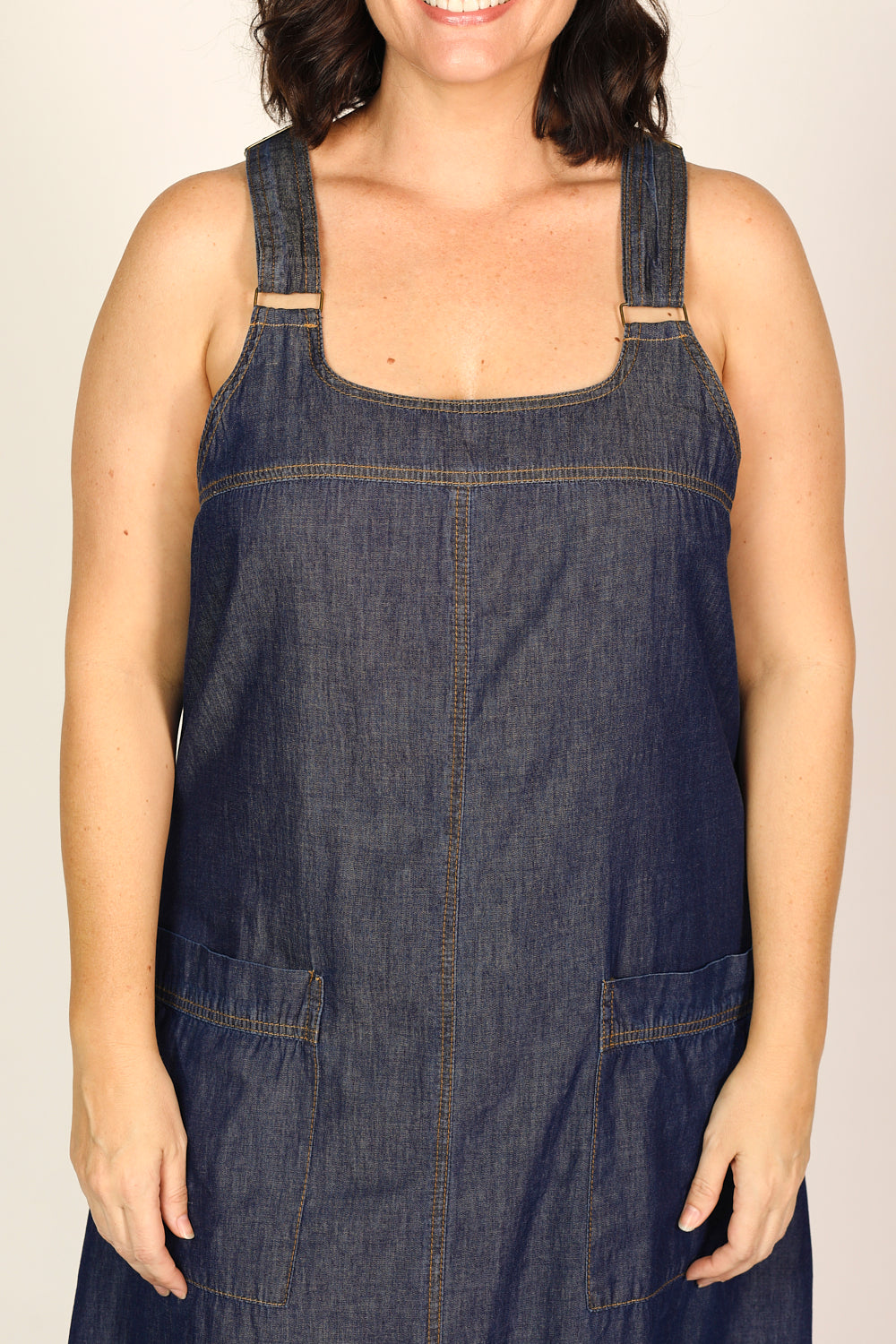 Francesca Chambray Pinafore Dress in Dark Wash