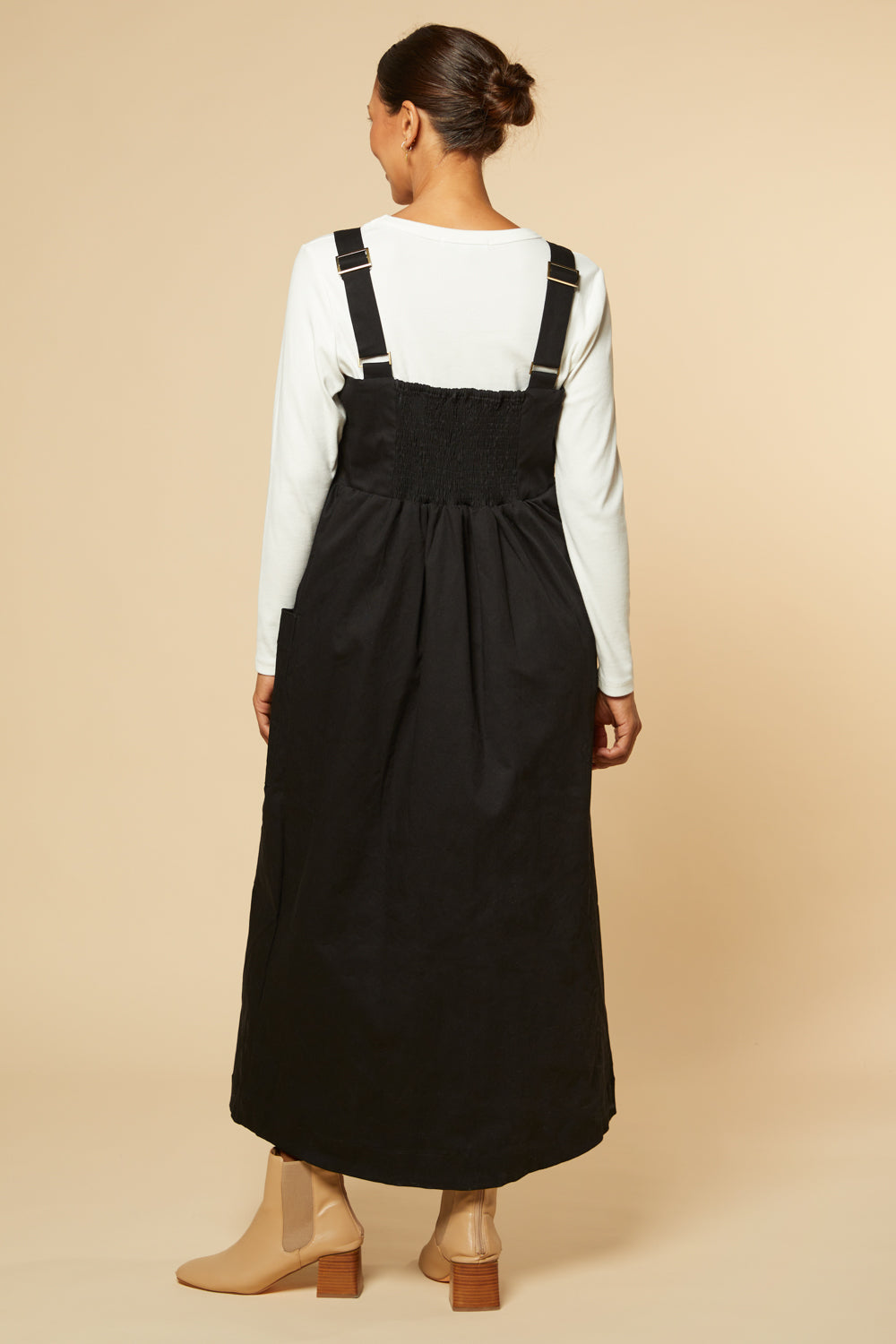 Francesca Denim Pinafore Dress in Black